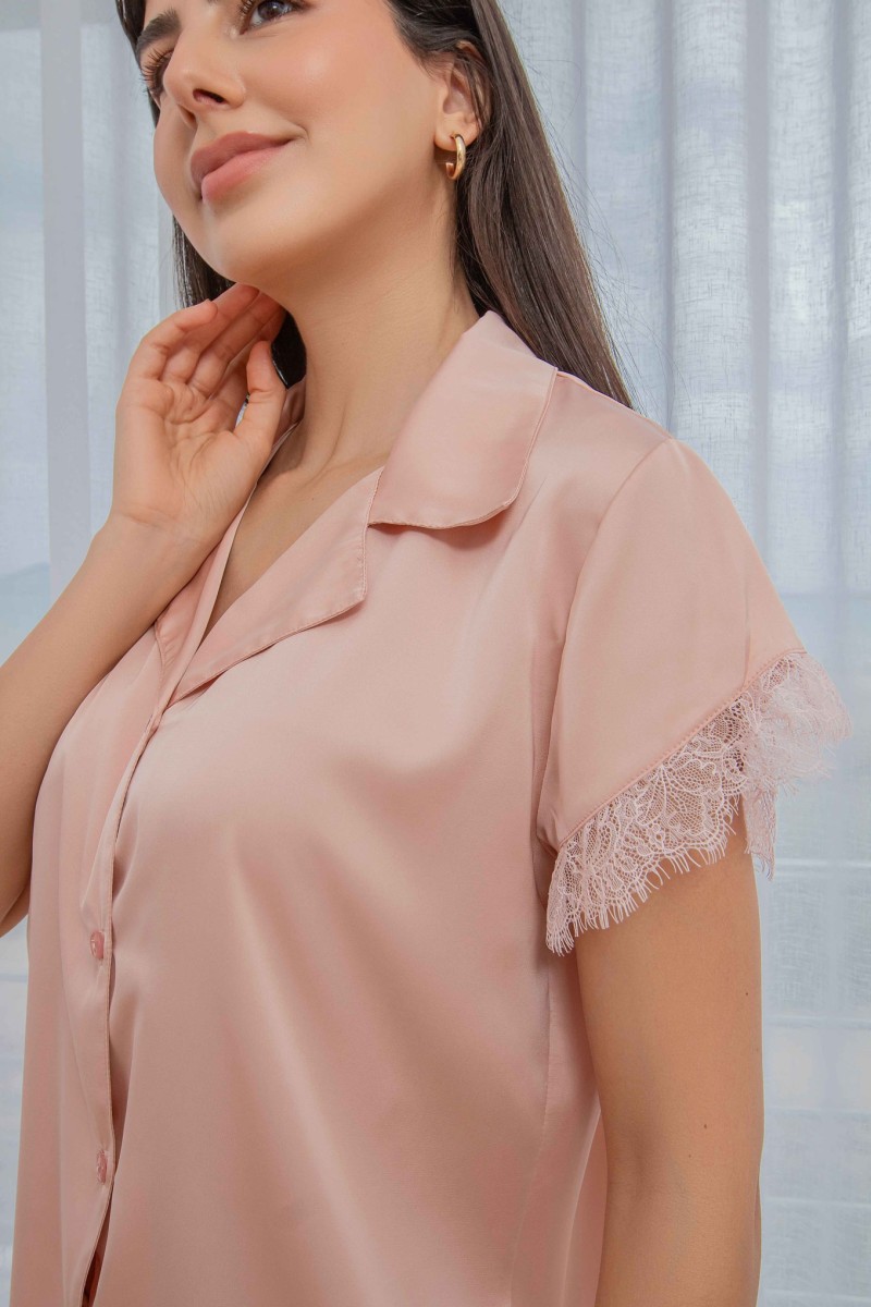Ensemble Pyjama Femme 2 Pièces en Satin de Soie