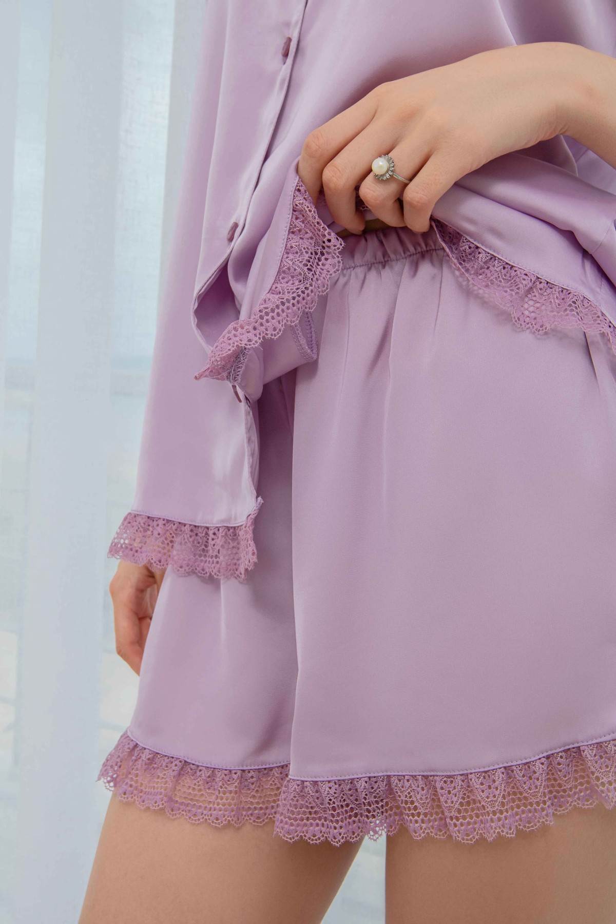 Ensemble Pyjama Femme 2 Pièces en Satin de Soie