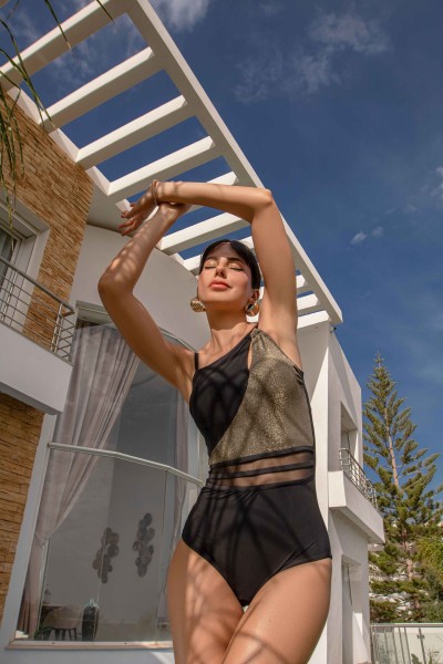 Maillot de Bain Trikini Une Pièce Bicolore - Vue de face