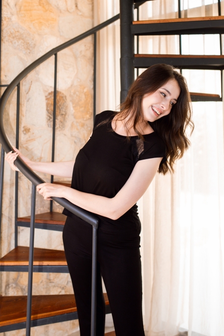 Pyjama femme 2 pièces en coton avec dentelle – noir