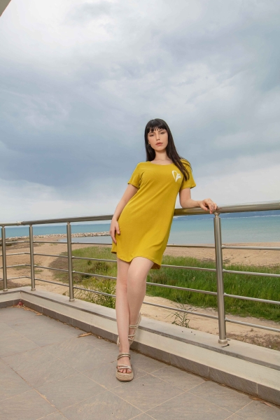 Robe pyjama courte coton viscose cœur sérigraphie en relief sur poitrine