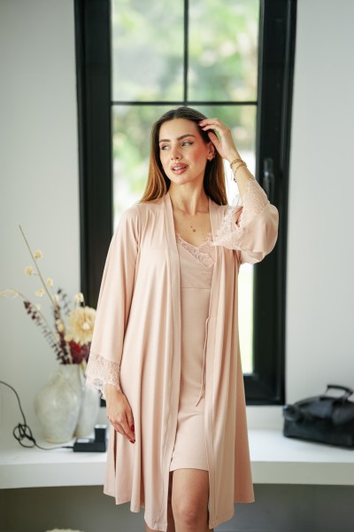 Pyjama 2 pièces maternité nude en coton viscose et dentelle
