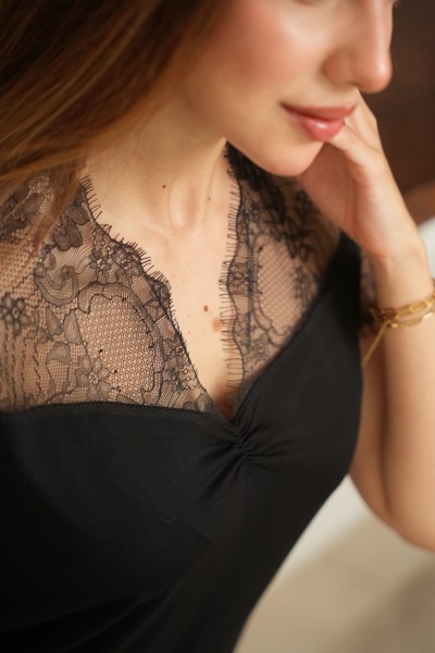 Pyjama femme 2 pièces en coton-viscose et dentelle