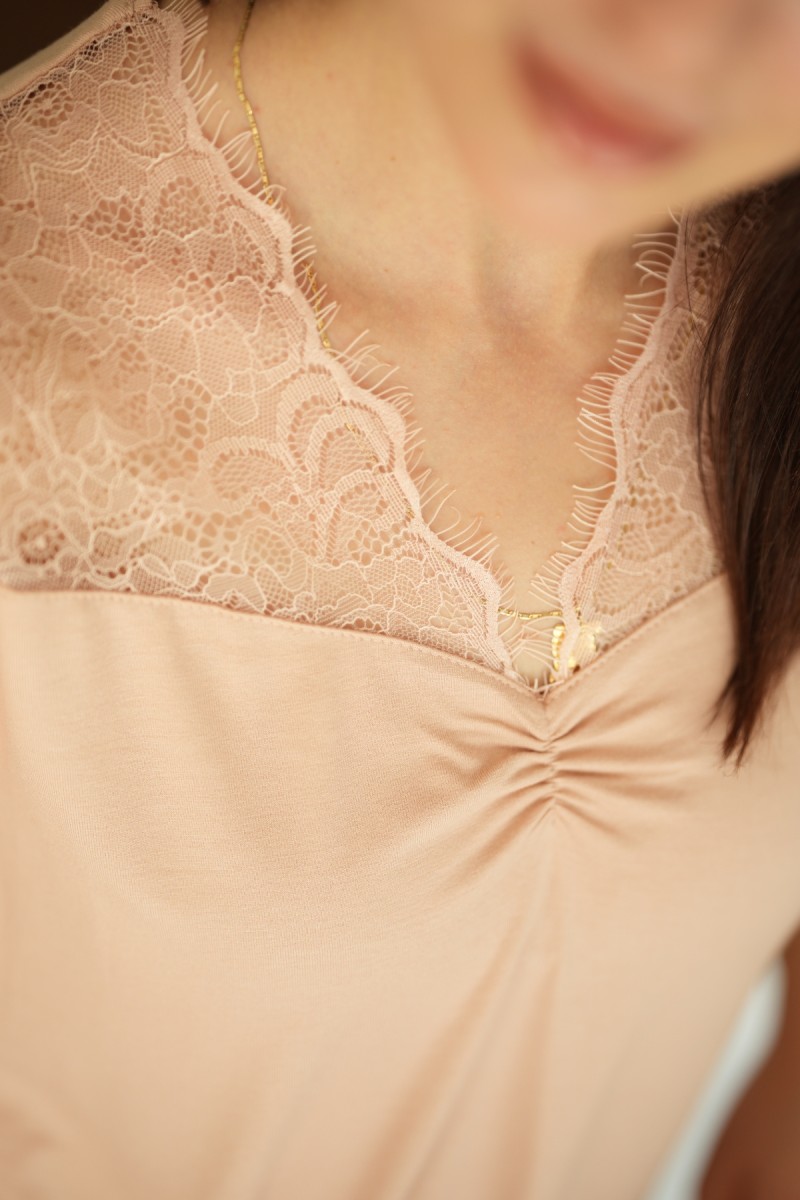 Pyjama femme 2 pièces en coton-viscose et dentelle