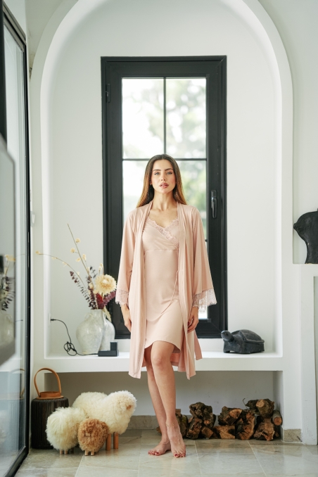 Pyjama 2 pièces maternité nude en coton viscose et dentelle