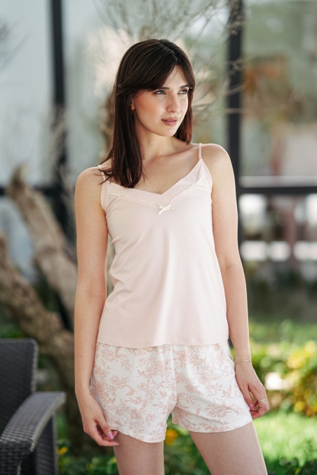 Pyjama Caraco 2 pièces Rose - Top uni & Short imprimé
