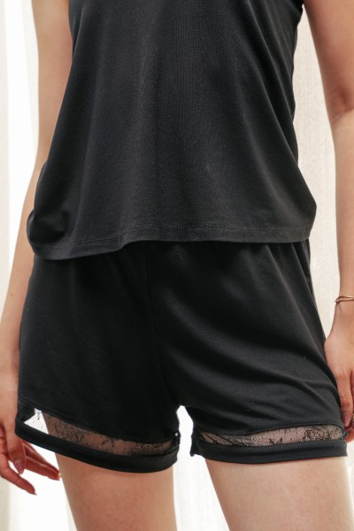 Pyjama caraco femme 2 pièces en coton-viscose et dentelle