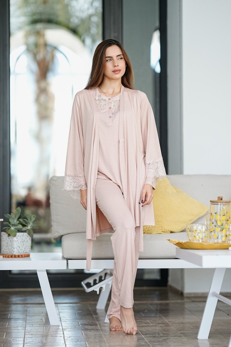 Ensemble maternité nude avec kimono et dentelle – tenue grossesse élégante Glossy Envy