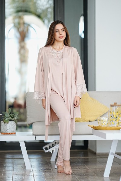 Ensemble maternité nude avec kimono et dentelle – tenue grossesse élégante Glossy Envy