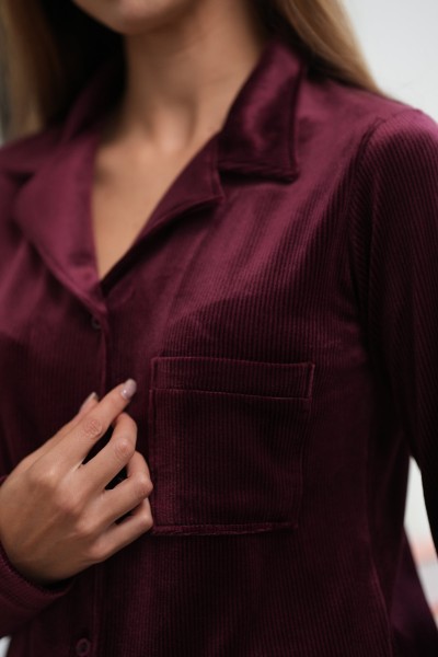 Ensemble pyjama femme velours rayé | Homewear chic – Glossy Envy Tunisie