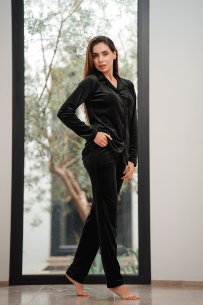 Ensemble pyjama femme velours rayé | Homewear chic – Glossy Envy Tunisie