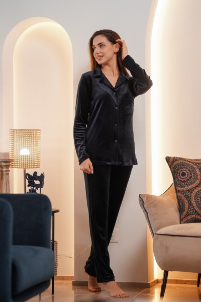 Ensemble pyjama femme velours rayé | Homewear chic – Glossy Envy Tunisie