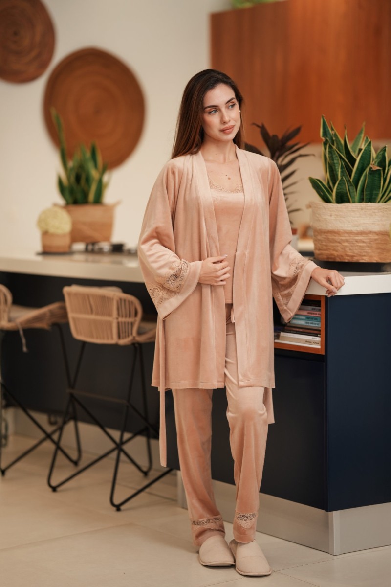 Ensemble pyjama 3 pièces velours femme
