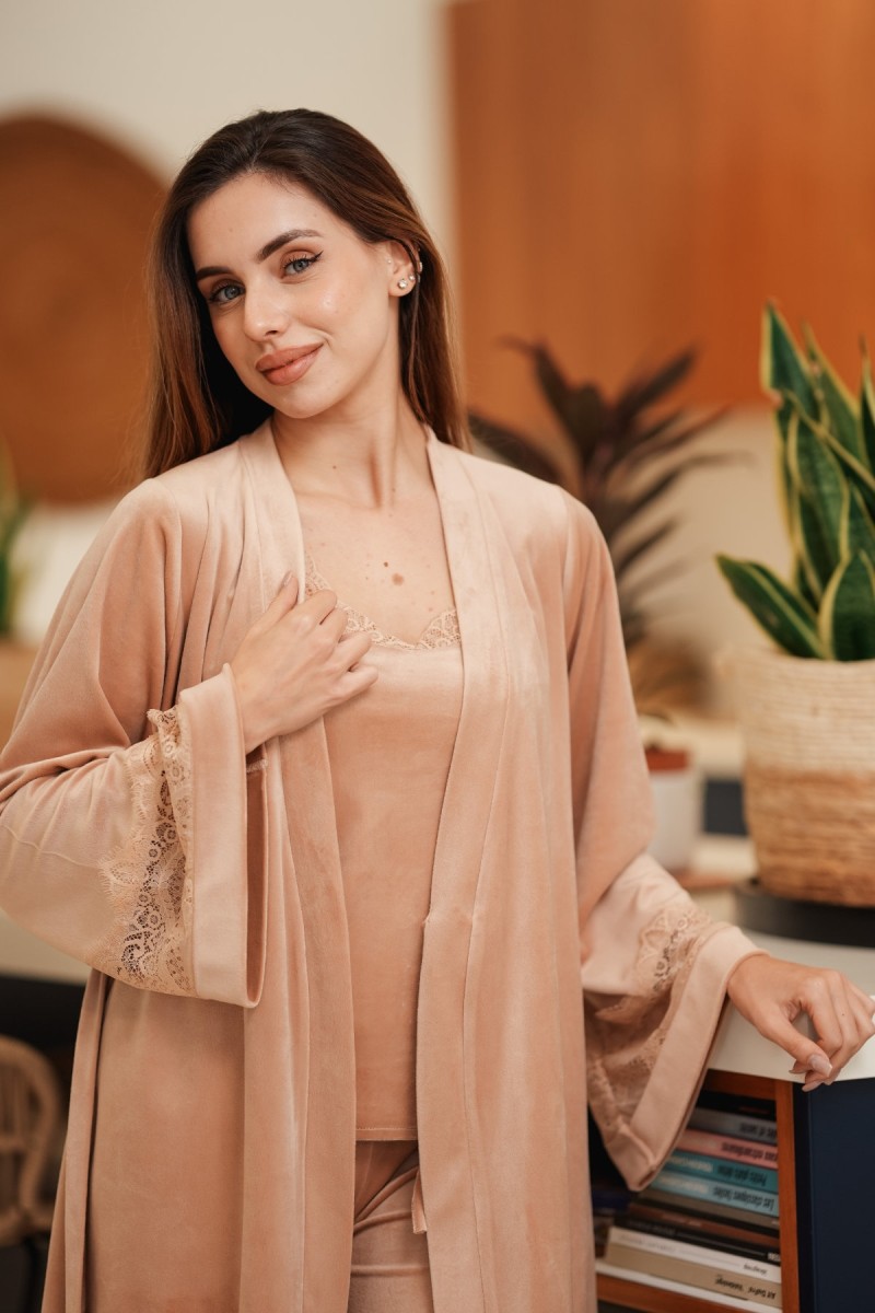 Ensemble pyjama 3 pièces velours femme