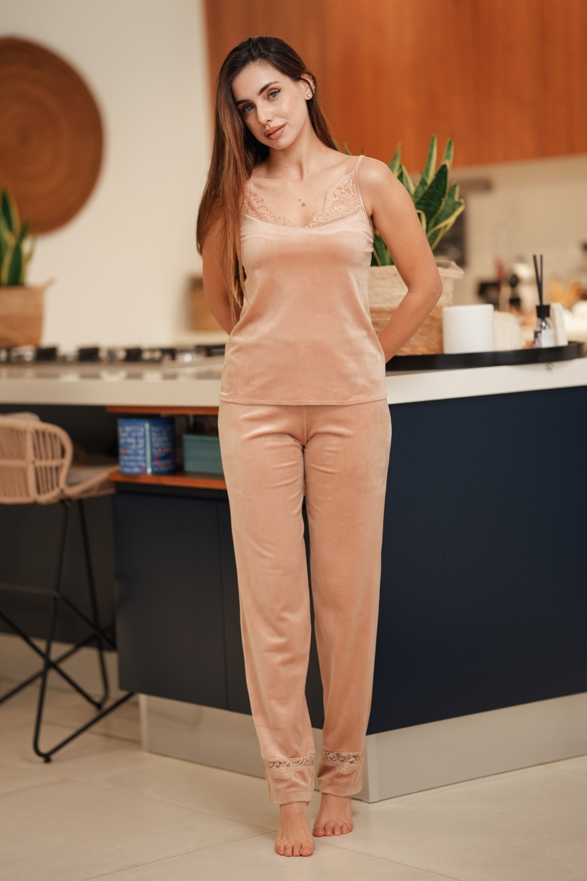 Ensemble pyjama 3 pièces velours femme